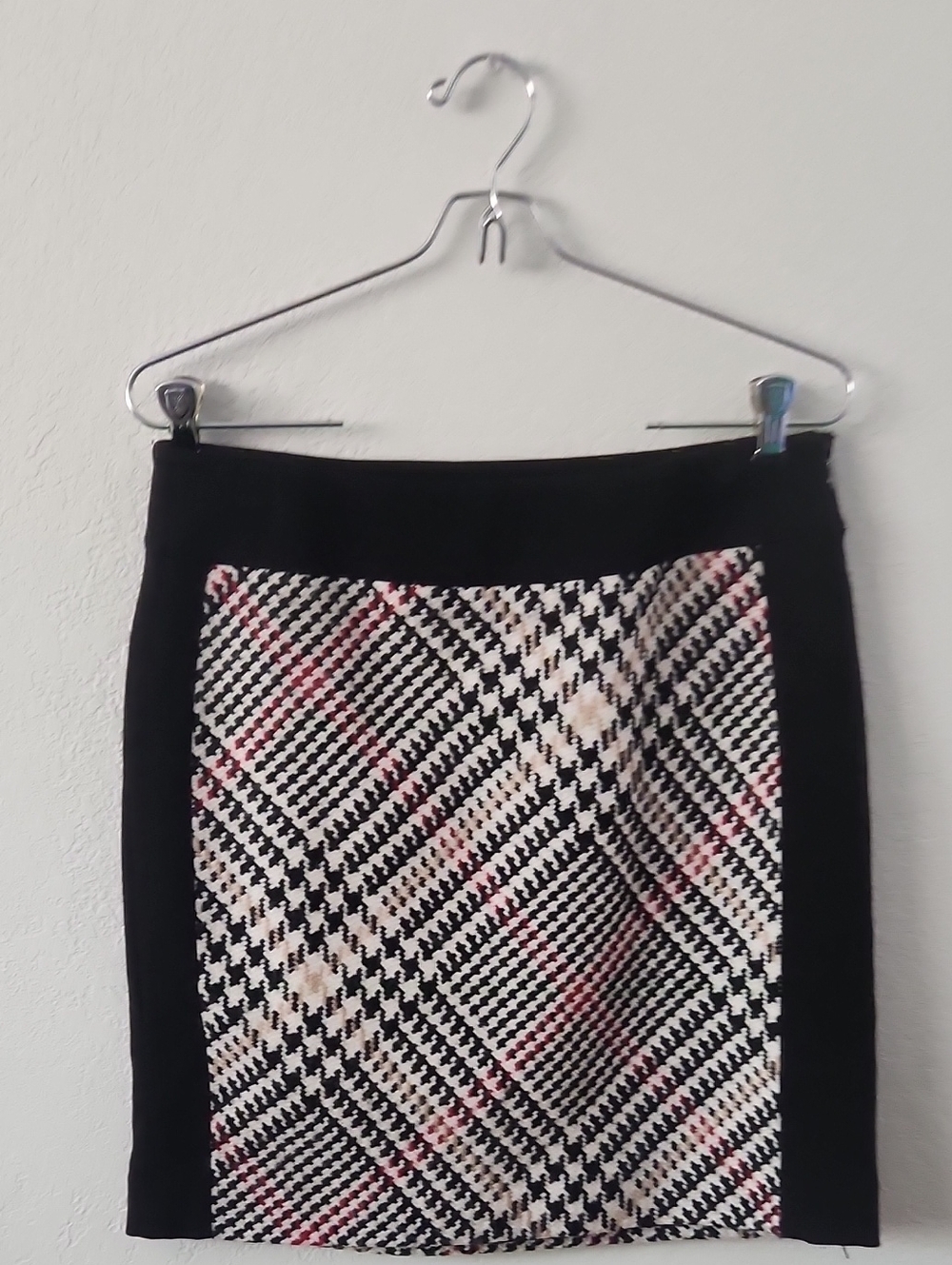 WHBM Black Plaid Pencil Skirt with Red Accents